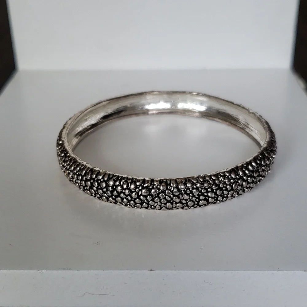 Silver Tone Textured Bangle Bracelet